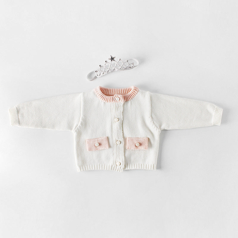 Baby Girl 1pcs Contrast Longsleeve Knit Bodysuit & Cardigan 1-Pieces Sets