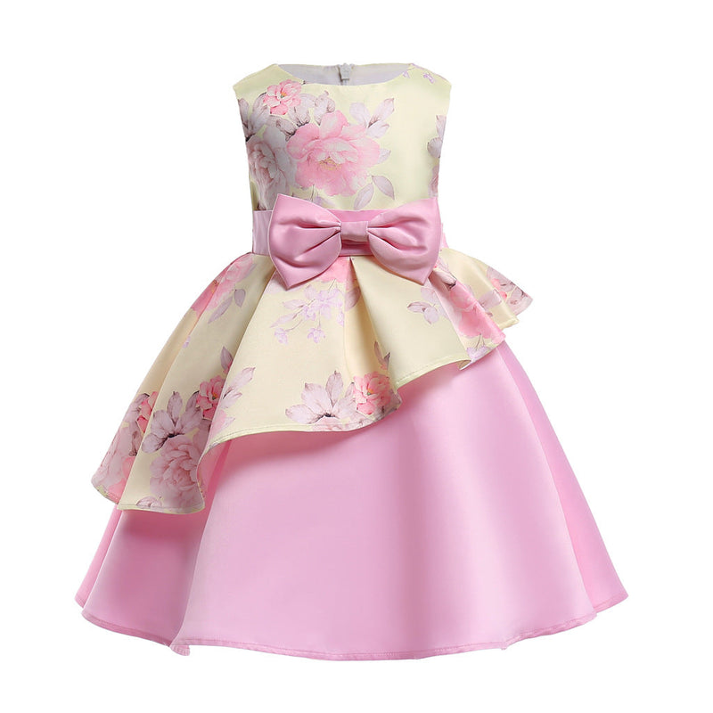 Baby Girl Floral Pattern Bow Tie Princess Tutu Dress Formal Dress