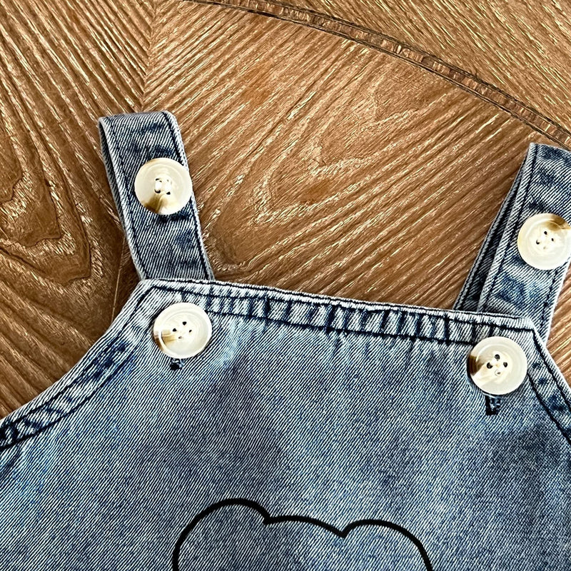 Baby Cartoon Bear Pattern Fashion Denim Strap Oniesies