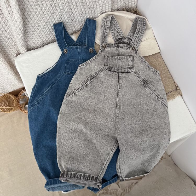 Baby Unisex Washed Denim Fabric Loose Overall