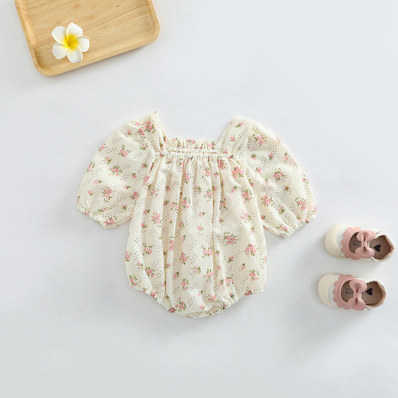 Baby Girl Ditsy Flower Pattern Or Solid Color Long Sleeve Bodysuit