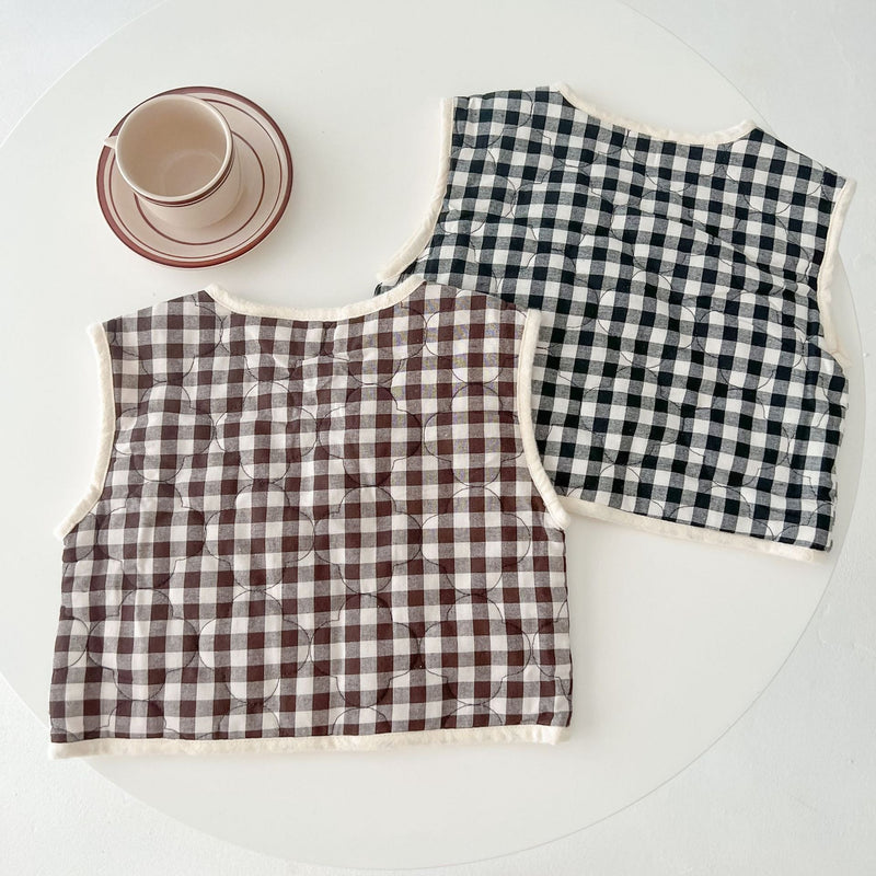 Baby Colorblock Plaid Pattern Sleeveless Thickened Quilted Vest Coat Outfit