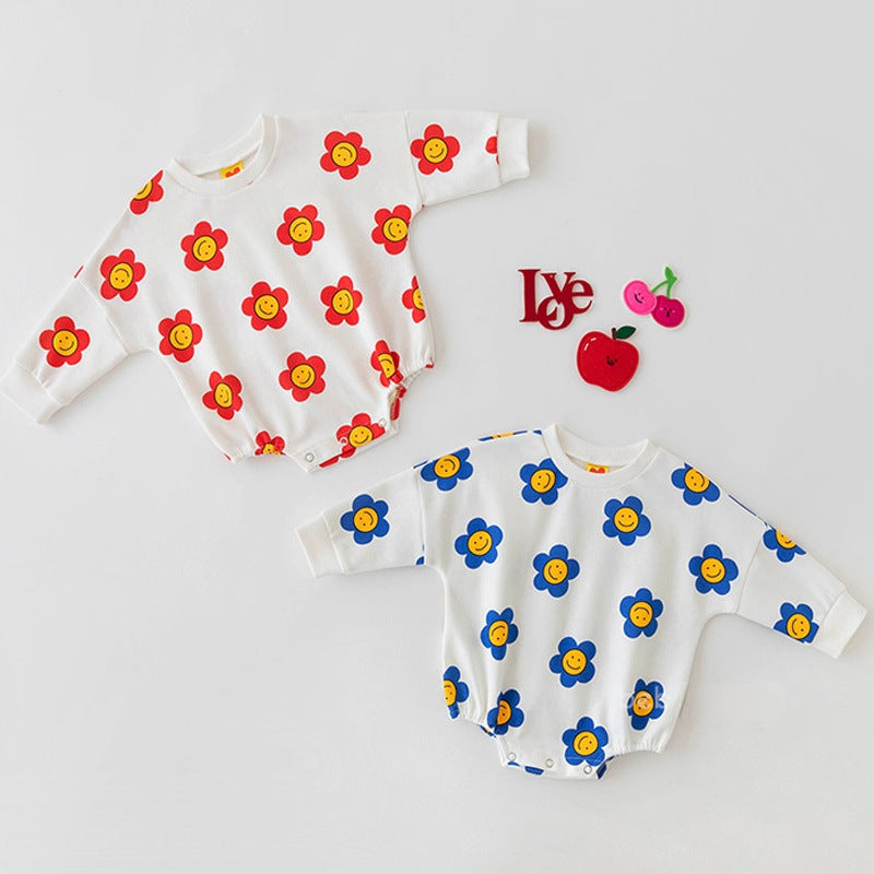 Baby Girl Flower Graphic Long Sleeves Cotton Triangle Bodysuit