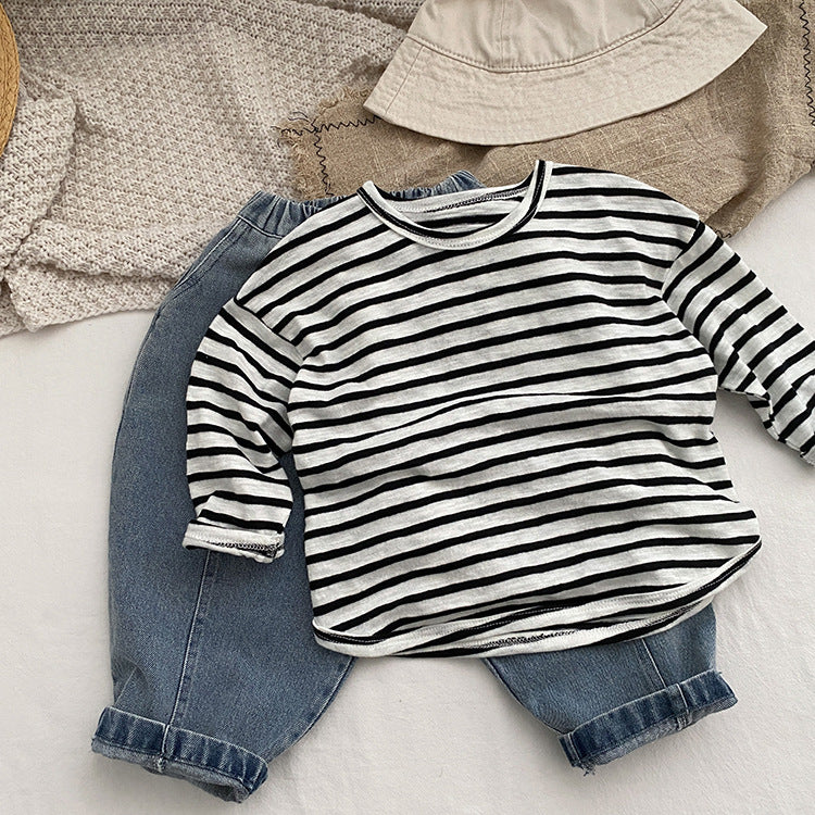 Baby Striped Graphic Long Sleeve Soft Cotton Loose Shirt