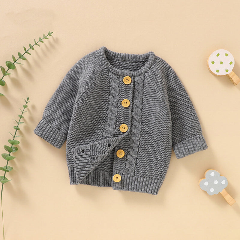 Baby Solid Color Long Sleeve Handmade Knitted Cardigan