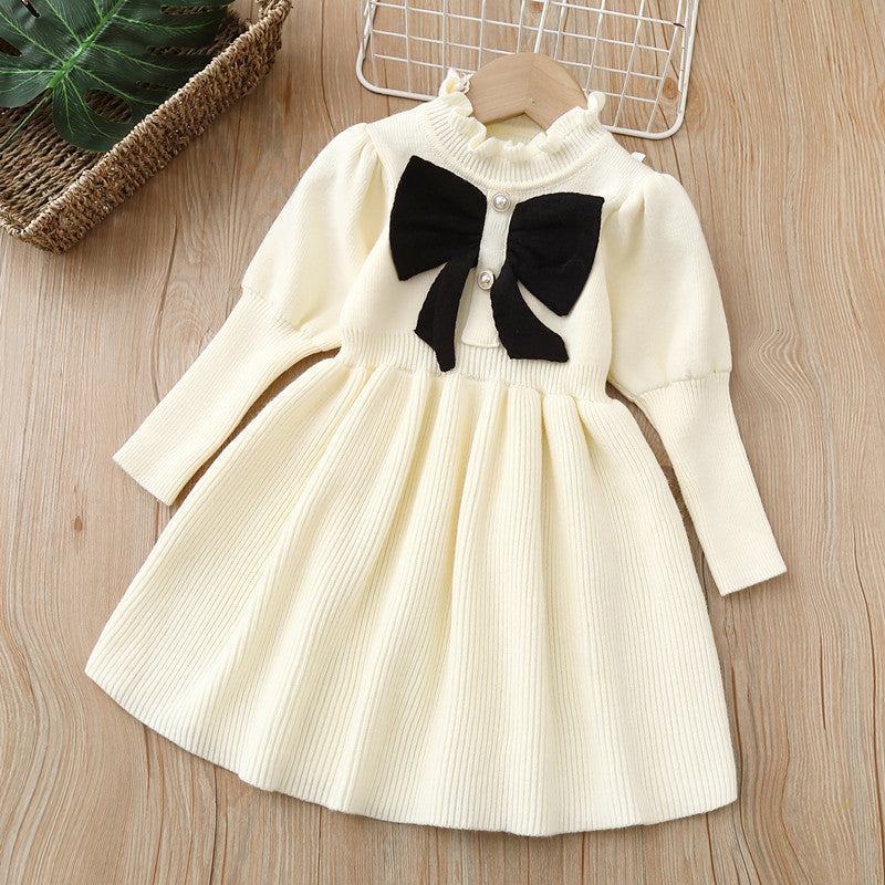 Baby Bow Patched Design Puff Sleeve Princess Dress