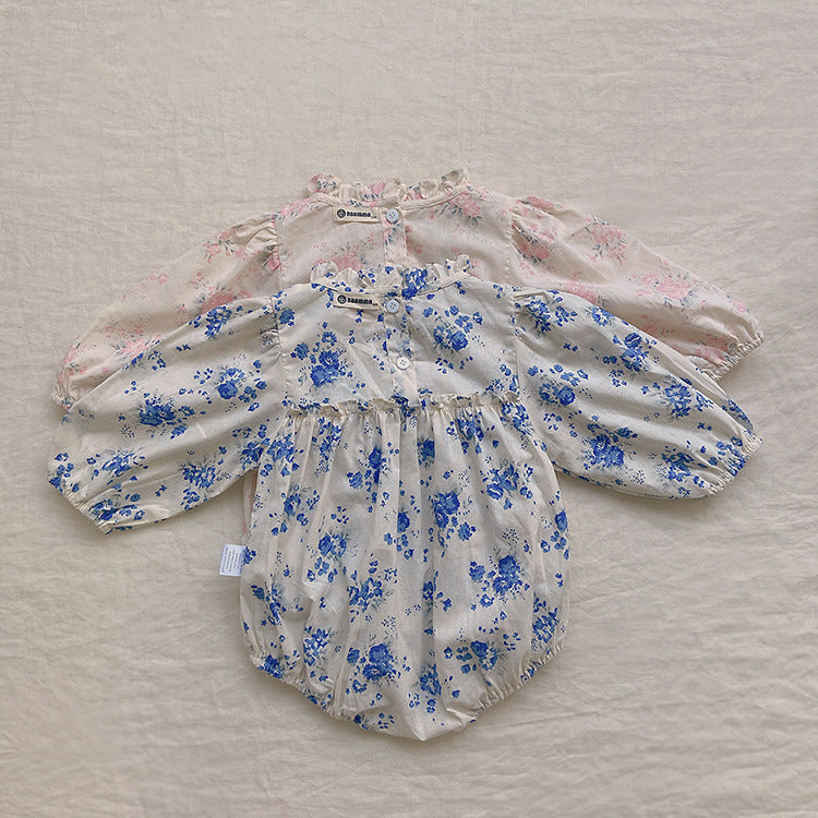 Baby Flower Pattern Stand Collar Long Sleeve Onesies