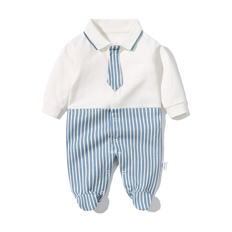 Baby Boy Striped Patchwork Pattern Tie Dye Design Lapel Convered Jumpsuit