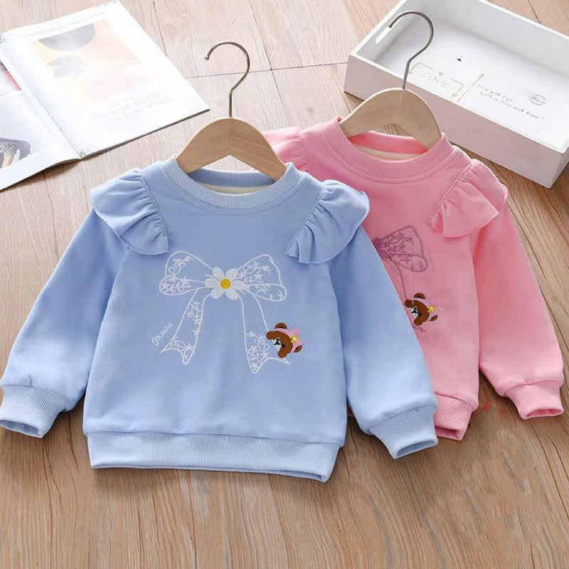 Baby Girl Embroidered Pattern Ruffle Design Fleece Thickened Hoodies