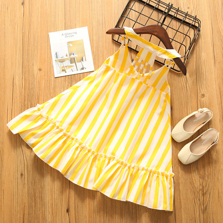 Baby Girl Striped Pattern Lace Design Sleeveless Dress