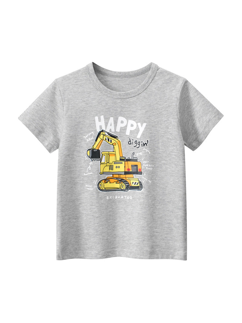 Boys’ Cartoon Digger Pattern T-Shirt In European And American Style