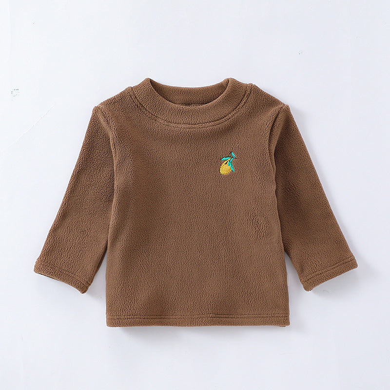 Baby Girls Kids Orlon Fleece Fruit Embroidery Logo Crew Neck Long Sleeve Pullover