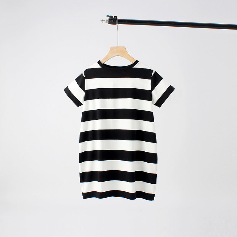 Baby Striped Pattern Short Sleeve Crewneck Dress