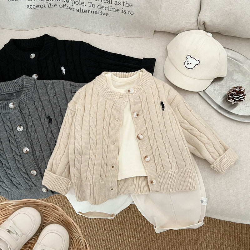 Spring and Autumn New Arrival Baby Kids Comfortable Solid Color Knitted Long Sleeves Cardigan