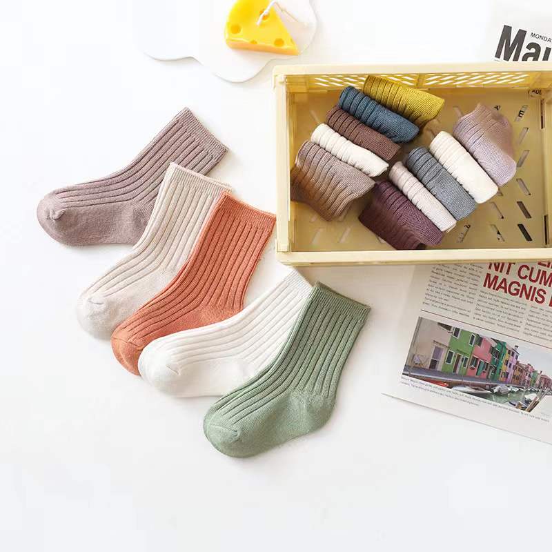 Baby Unisex 1Lot=5Pairs Solid Pit Bar Double-Needled Socks