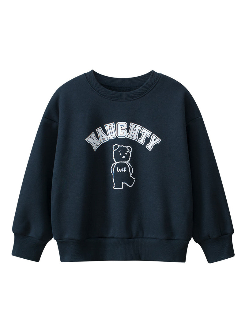 Baby Boy Kids Teddy and Letters Pattern Crew Neck Long Sleeves Warm Cozy Pullover