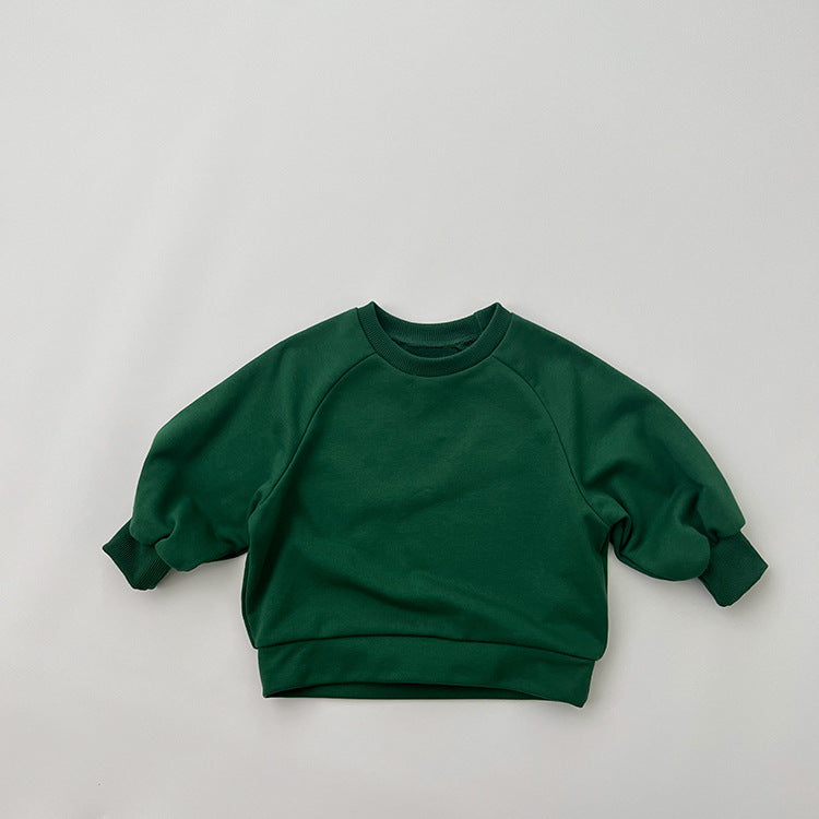 Baby Solid Color Long Sleeve Pullover Crewneck Hoodies