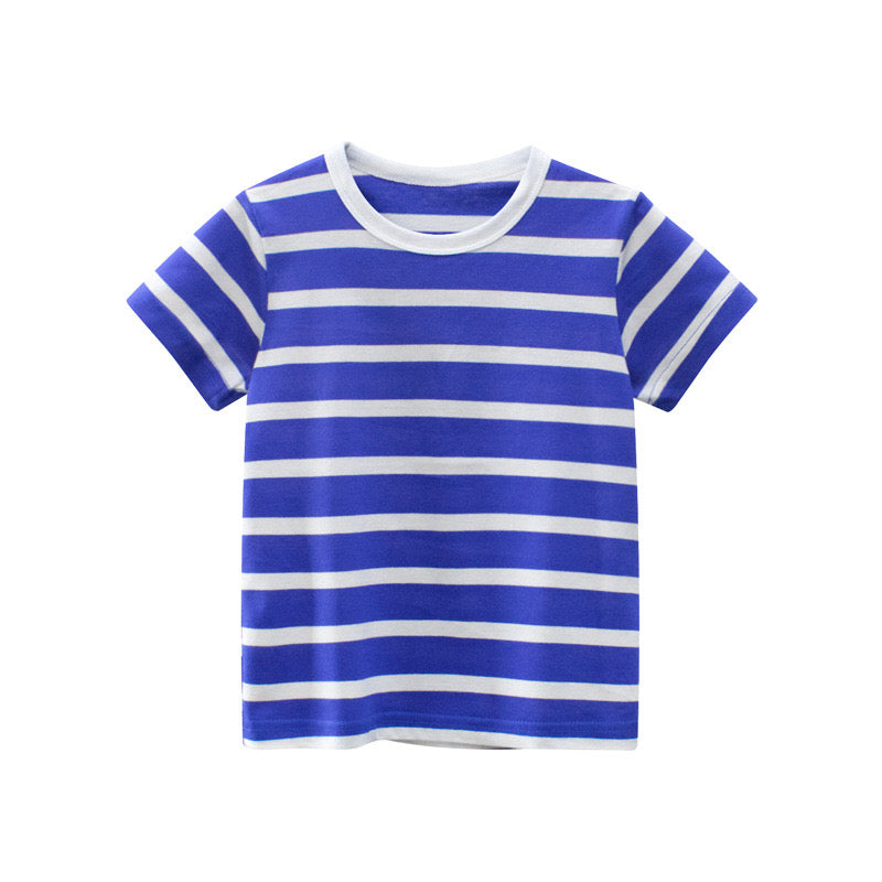 Baby Boy And Girl Striped Print Color Matching Design Short-Sleeved T-Shirt In Summer