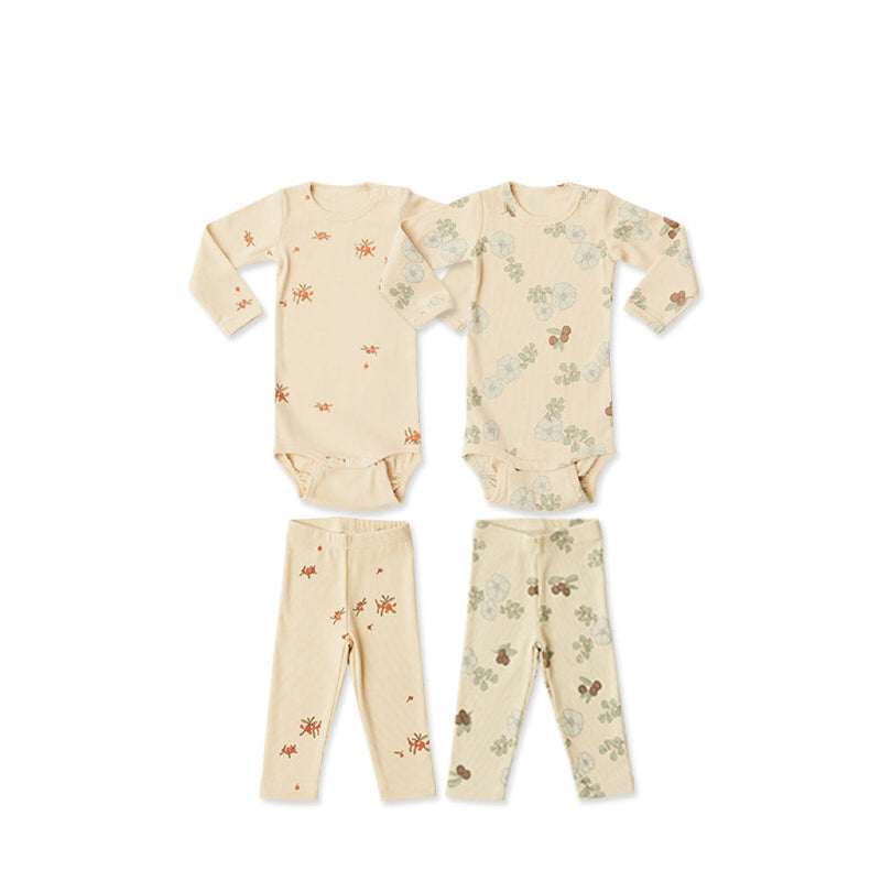 Baby Girl Floral Pattern Cotton Onesies With Pant 1 Pieces Sets