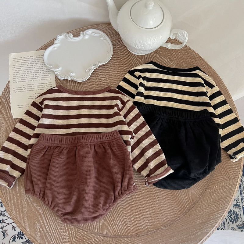 Baby Striped Pattern Long Sleeve Tops & Triangle Shorts 1 Pieces Sets