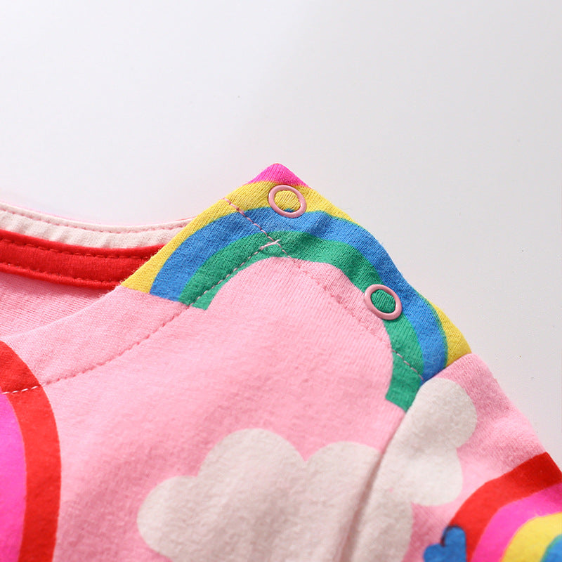 Baby Girl Rainbow Graphic Short Sleeve Round Neck Dress