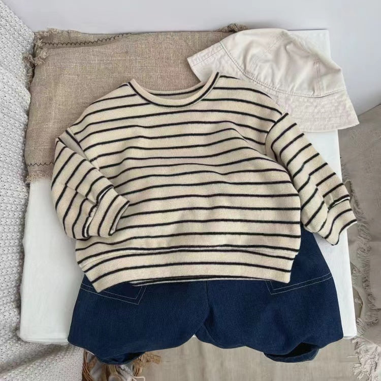 Baby Striped Pattern Puff Sleeve New Style Hoodie In Autumn