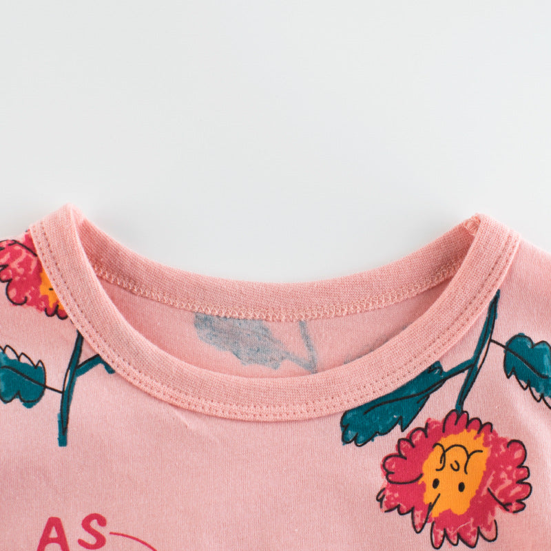 Baby Girl Floral Print Short-Sleeved Cotton Tops & T-Shirts