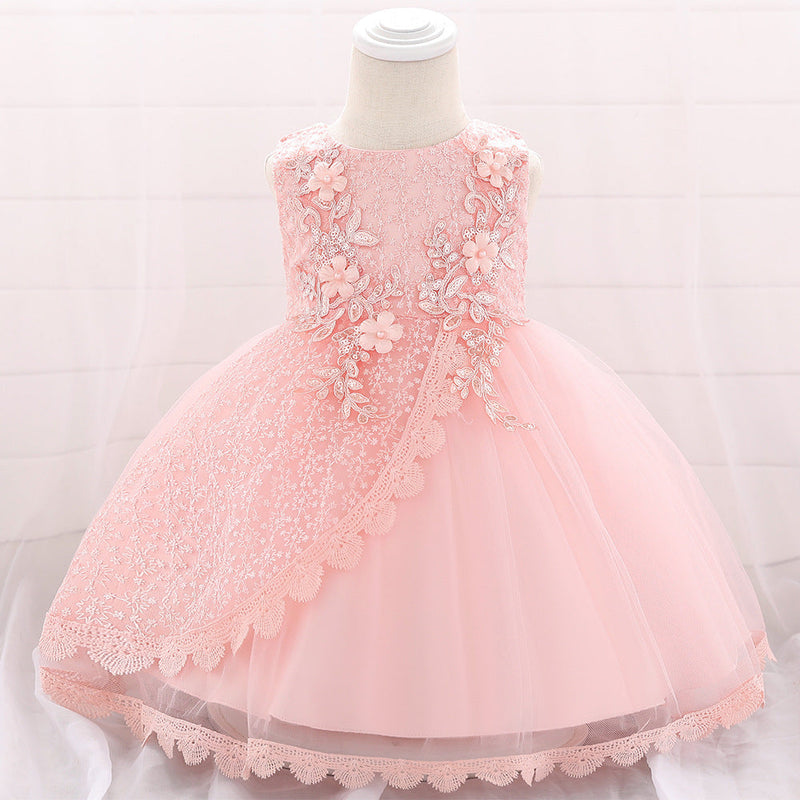 Baby Girl Floral Embroidered Pattern Full Moon Christening Sequins Tutu Dress