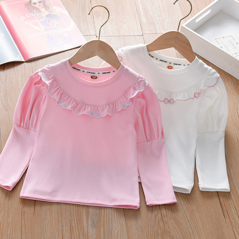 Baby Girl Solid Color Ruffle Design Spring Autumn Shirt