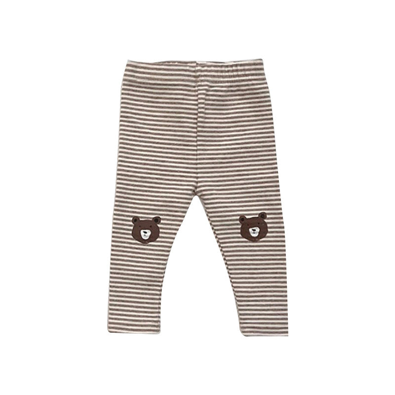 Baby Cartoon Bear Pattern Solid Color Or Striped Design Cotton Pants