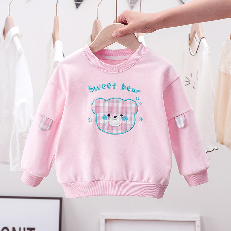 Baby Cartoon Bear Patched Graphic Kids Valentine’ Day Clothes Pullover Hoodies