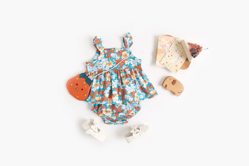 Baby Girl Floral Print Sleeveless Tops Combo Shorts Sets In Summer