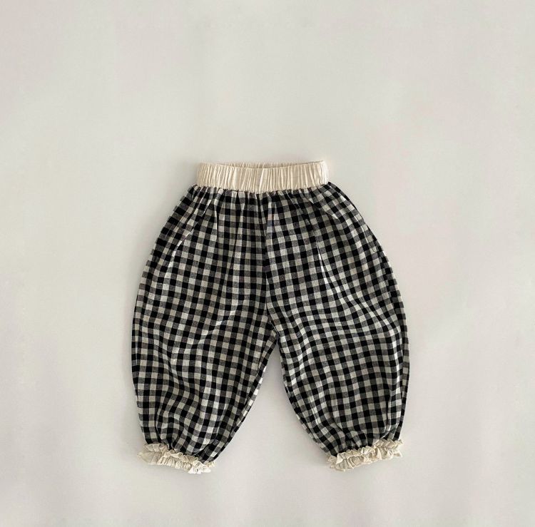 Baby Girl Plaid Patttern Lace Design Long Pants