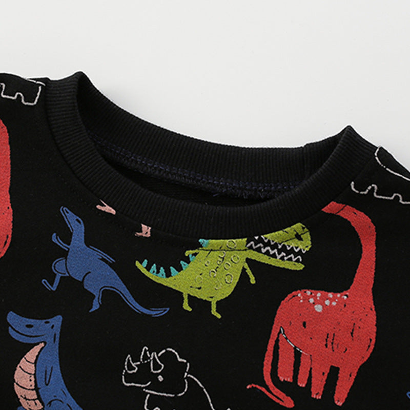 Baby Boy All Over Dinosaur Print Pattern Western Style Hoodie