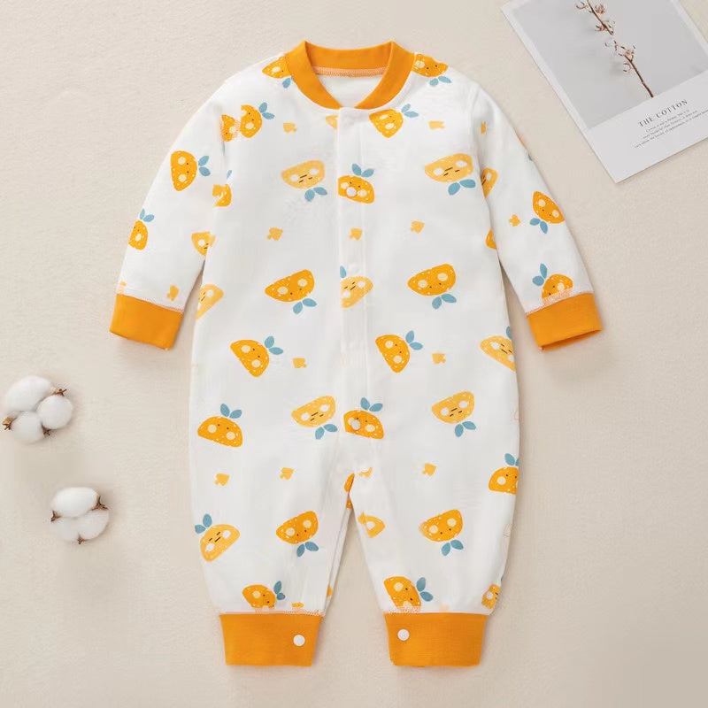 Baby Cartoon Pattern Button Front Design Long Sleeves Cotton Romper