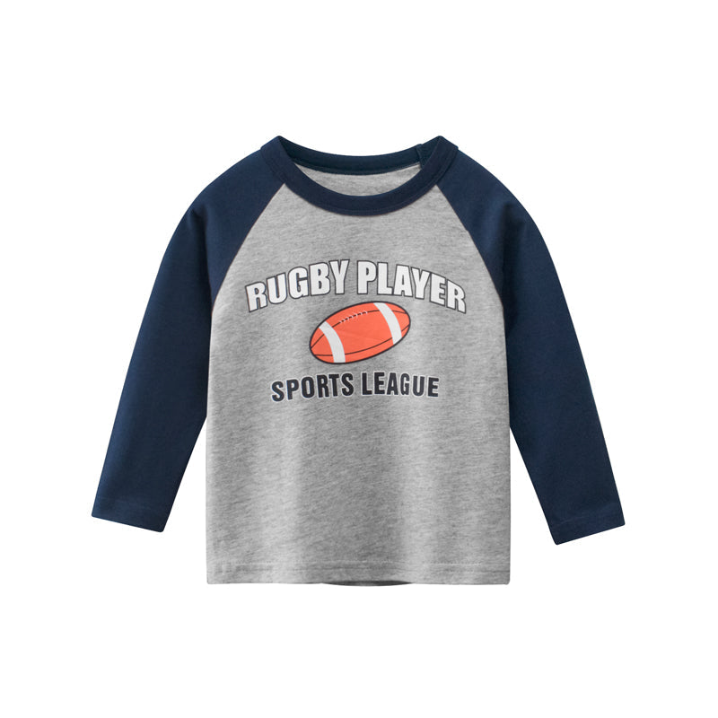 Boys Rugby Player Print Patchwork Shirt