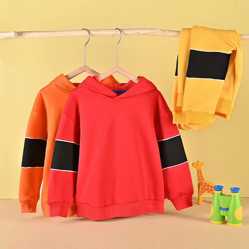 Baby Boy Contrast Tape Design Solid Color Fleece Thickened Hoodies