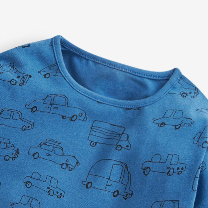 Baby Boy Print Pattern Solid Blue Long Sleeve Cotton Shirt