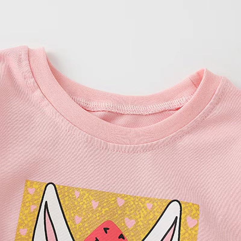 Baby Girl Cute Bunny Print Pattern Fashion Pullover Long Sleeve Hoodies