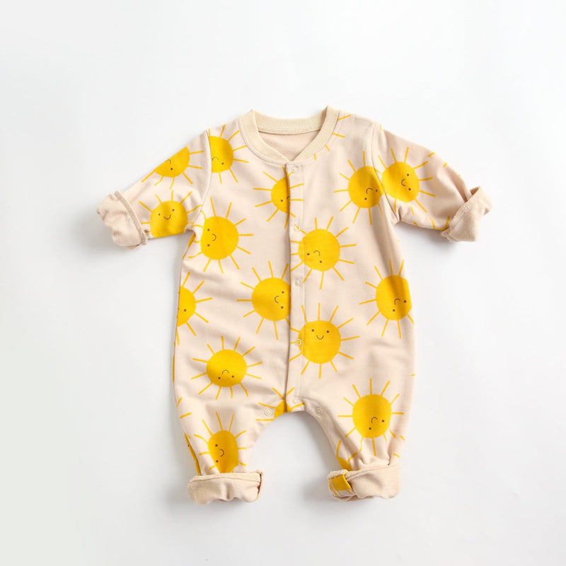 Baby Cartoon Sun Pattern Snap Button Long Sleeved Romper In Spring & Autumn