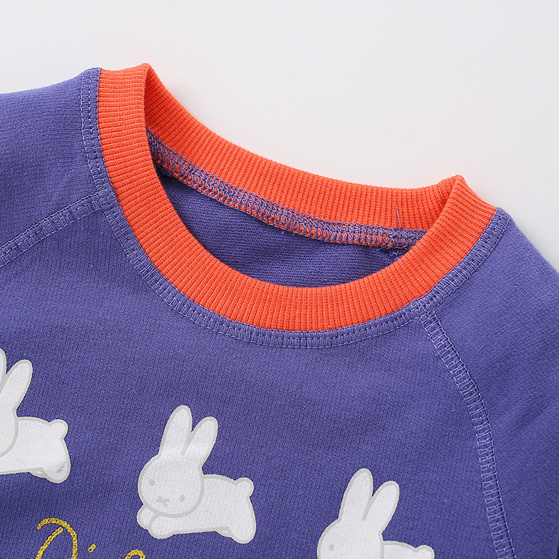 Baby Girl Rabbit Print Pattern Simple Colorblock Design Fashion Hoodie