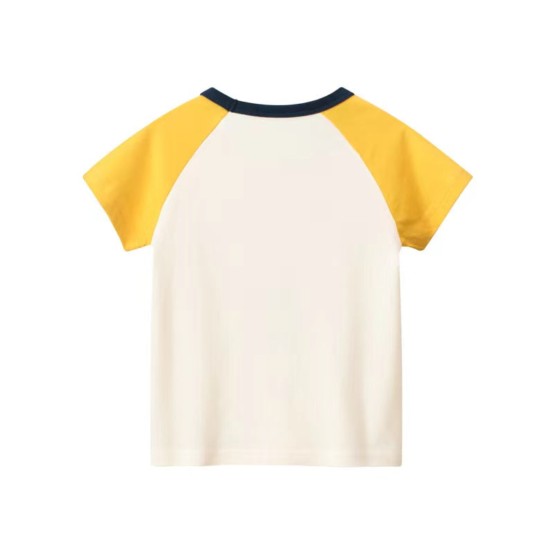 Baby Boy Cartoon Print Pattern Colorblock Design Short Sleeve Tops