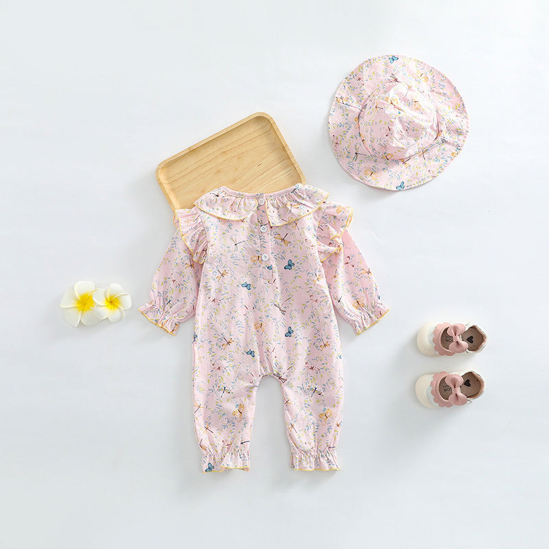 Baby Girl Butterfly Pattern Ruffle Collar Cute Jumpsuit