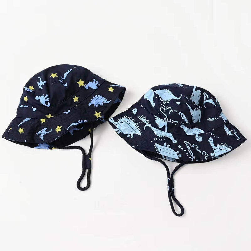 Baby Boy Cartoon Dinosaur Print Pattern Large Brim Bowl Hats Bucket Hats