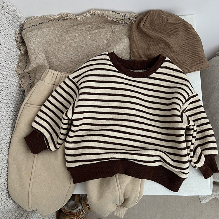 Baby Striped Pattern Long Sleeve Loose Crewneck Pullover Hoodies