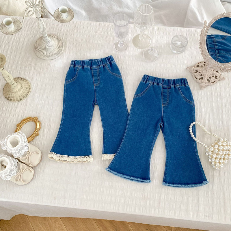 Autumn New Arrival Modern Casual Baby Kids Girls Blue Denim Flared Jeans