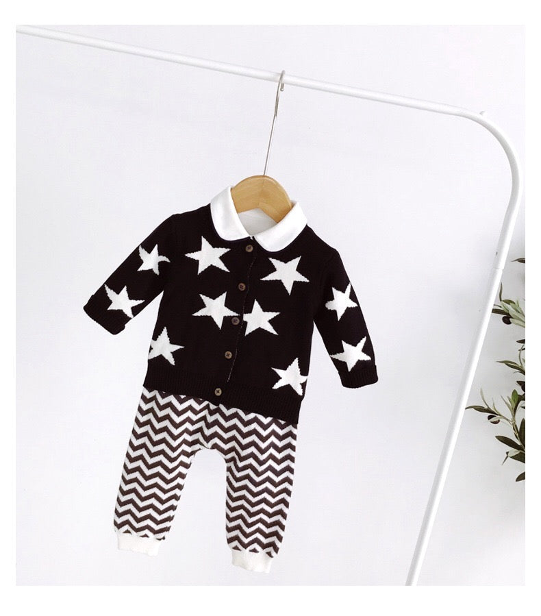 Baby Boy Star Pattern Single Breasted Design Long Sleeve Cardigan