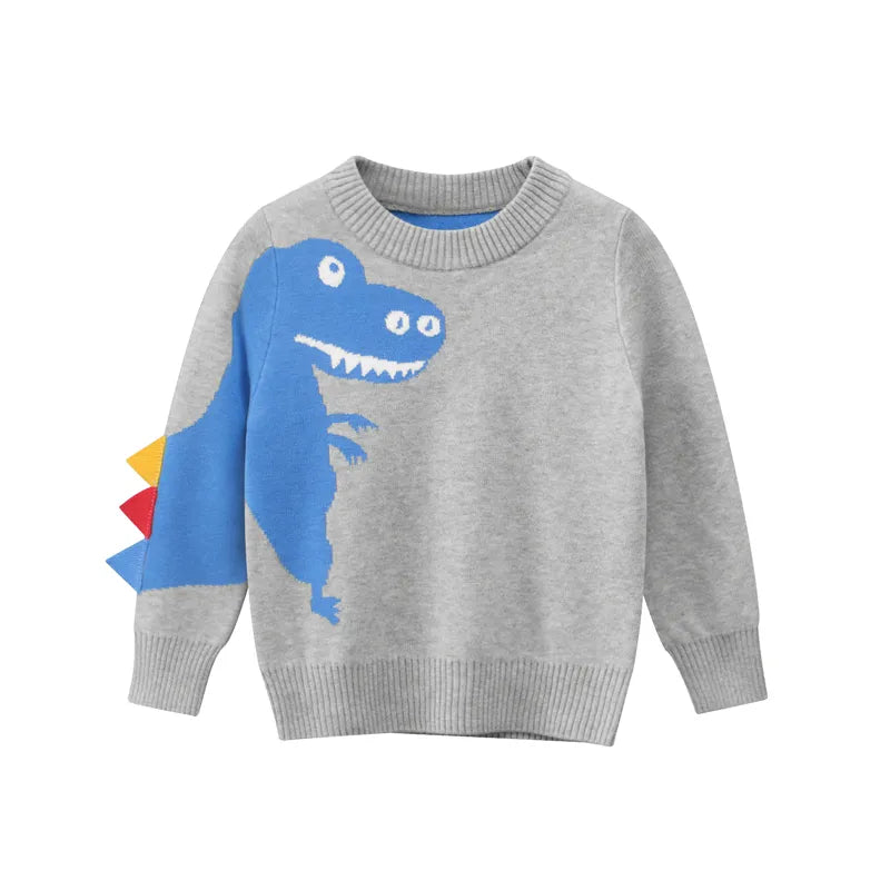 Baby Boy Cartoon Dinosaur Embroidered Pattern Knitted Lovely Sweater