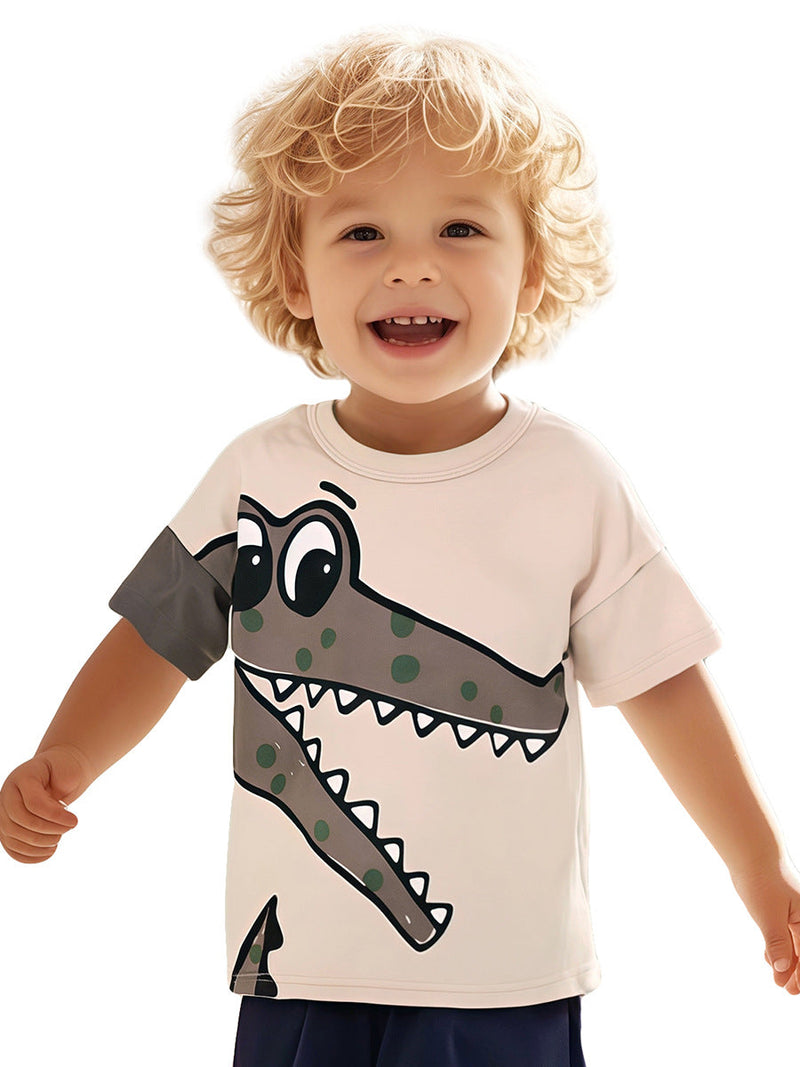 Kids’ Animals Cartoon Pattern Short Sleeves T-shirt in European and American Style for Summer