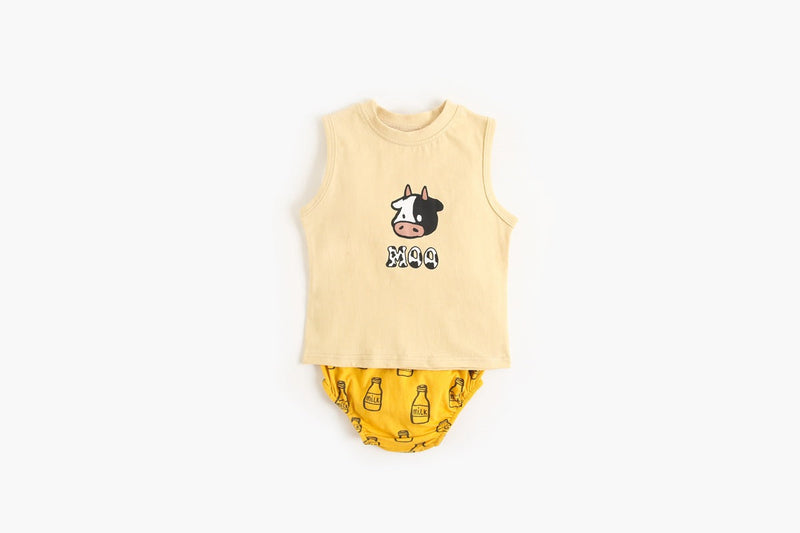 Baby Boy And Girl Animal Print Sleeveless T-Shirt Combo Shorts Sets